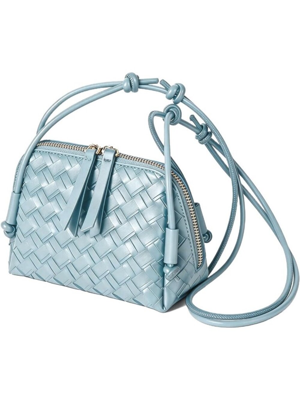 Women's Light Blue Woven PU Leather Mini Satchel Adjustable Strap Crossbody Bags